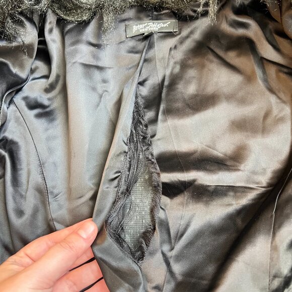 Vtg 90s Betsey Johnson Black Label Faux Fur Penny Lane Duster Coat Black Size S - Picture 6 of 7